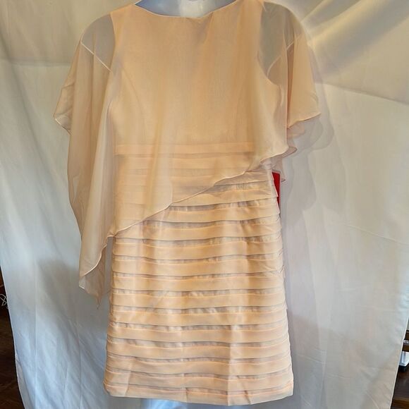 JJ’s House  pearl pink caplet sheath knee length chiffon pleated skirt - Picture 9 of 16